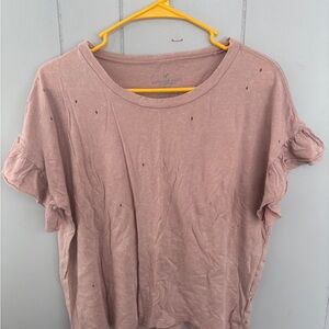 American Eagle Outfitters Distressed Ruffle Sleeve Tee